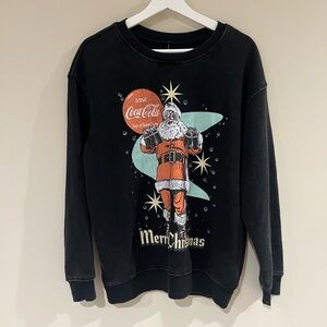 Women’s Size M Coca Cola Black Festive Santa Sweatshirt